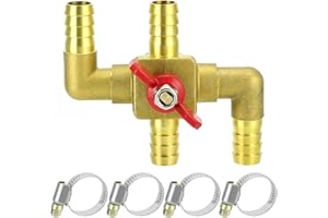 QWORK Solid Brass 5/8" 4-Way Heater Control Valve with Switch, 16mm Hose Barb Automotive Bypass