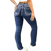 Flamingals Women's Butt Lifting Skinny Leg Jeans Stretchy Tummy Control Mid Rise Denim Jeans