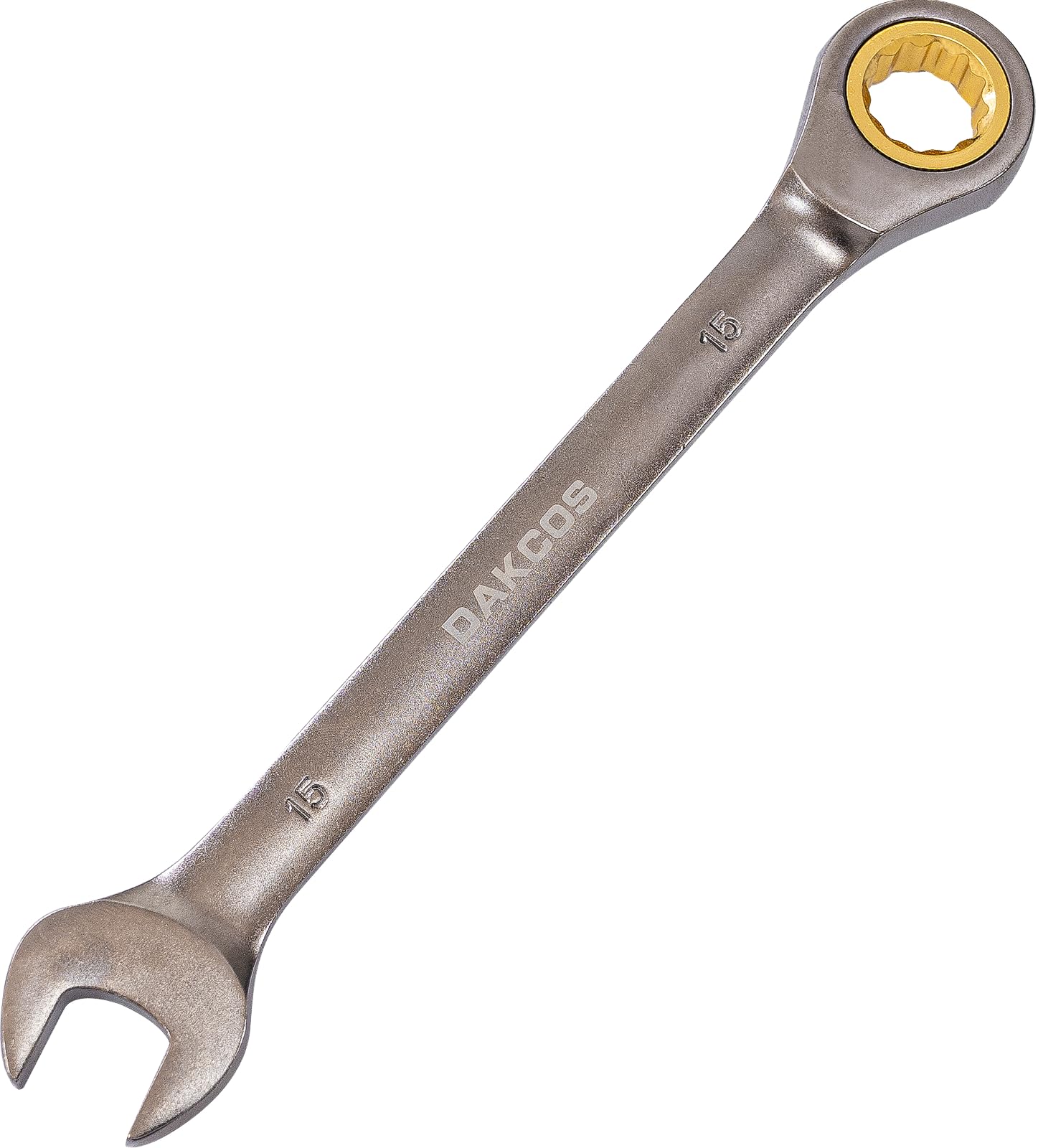 DAKCOS Fixed Head Ratchet Spanner 15mm Ratcheting Combination Wrench Chrome Vanadium Steel