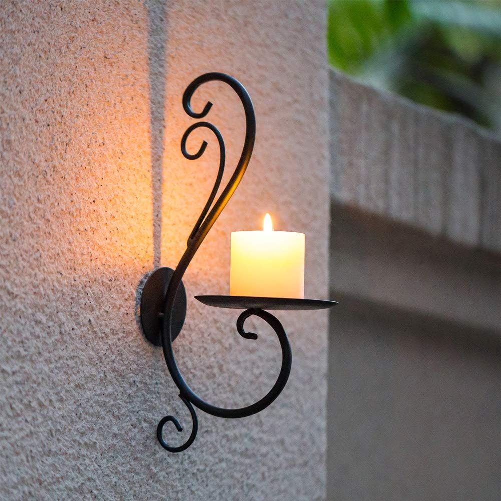 Sziqiqi 2Pcs Iron Candle Holder Wall Art Candle Hanging Candle Holder Home Decoration Tealight Candle Stand, Wall Sconce, Black - Image 3