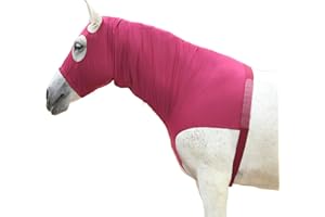 LEAFOREST Stretch Horse Slinky Hood with Zip Full Face Sleezy for Horses Lightweight Neck Cover Wine Red M