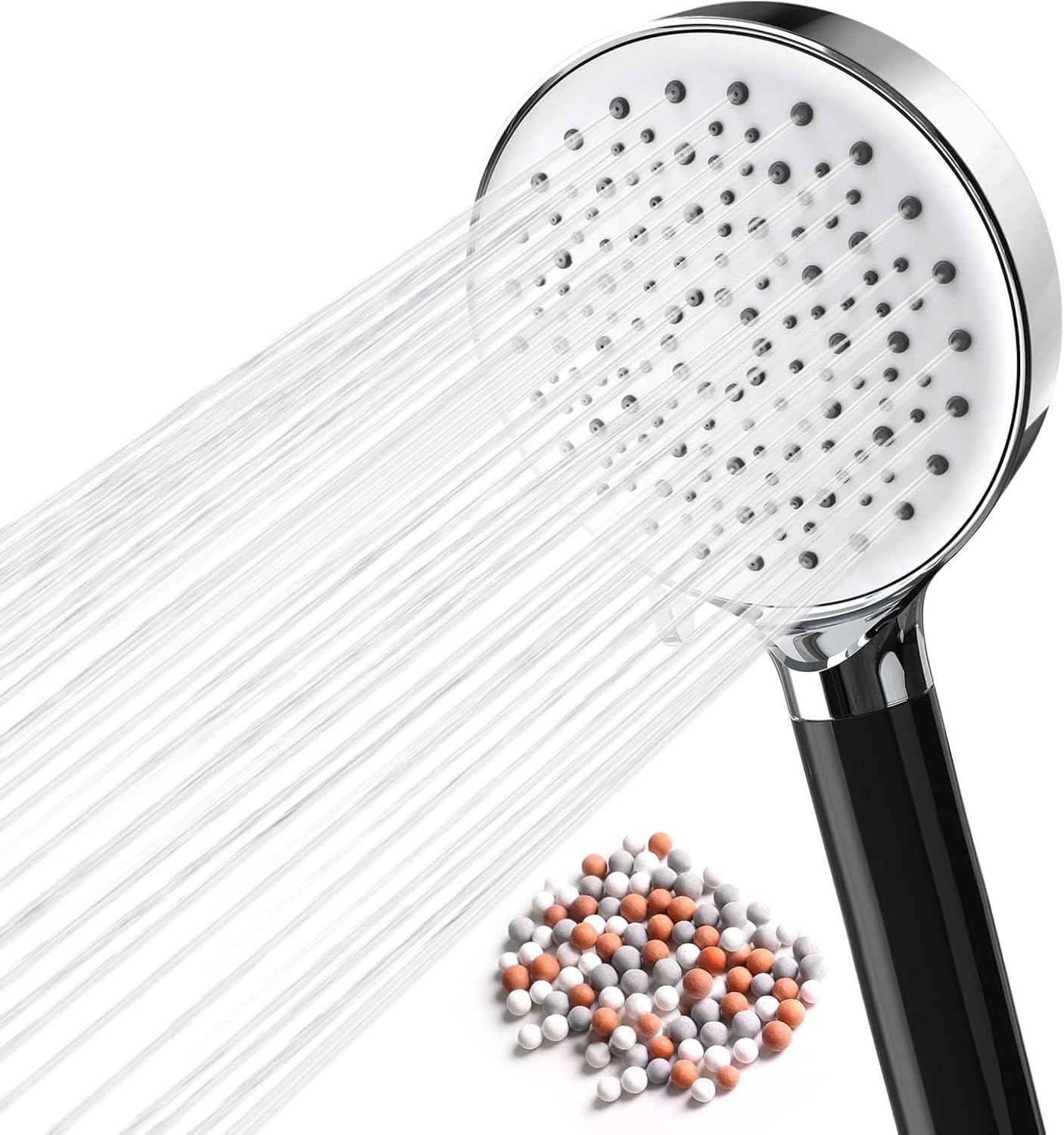 Newentor Shower Head with Filiter, High Pressure Hard Water 6 Modes, Filter Shower Head Black, Large ShowerHead with Filter Replacement Extra