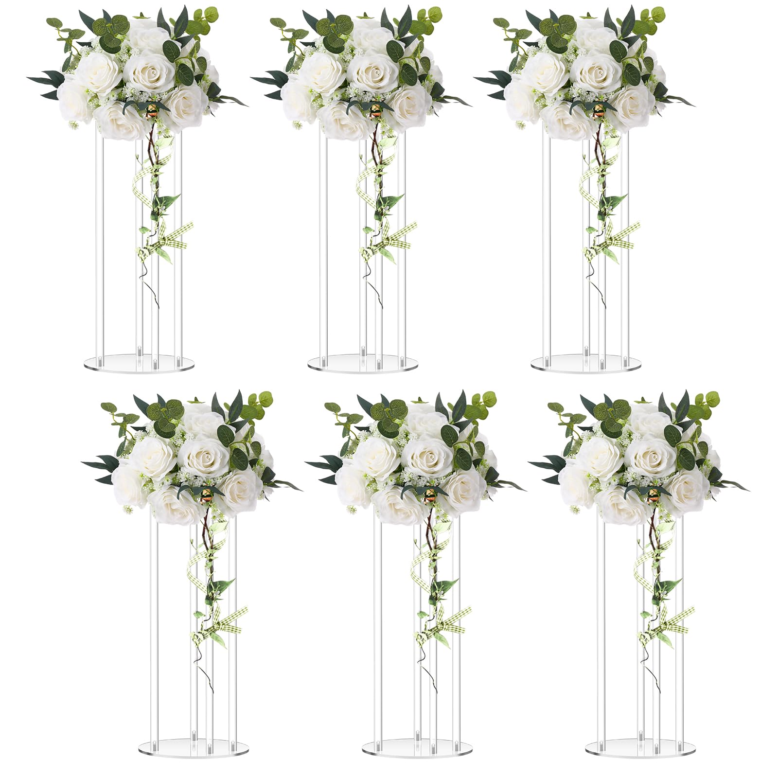 Photo 1 of Teenyyou 6 Pcs 12 Inch Tall Acrylic Vase Wedding Centerpieces Clear Flower Stand Acrylic Centerpiece Stand Floral Vase Elegant Display Holder for Wedding Birthday Party Table Decorations