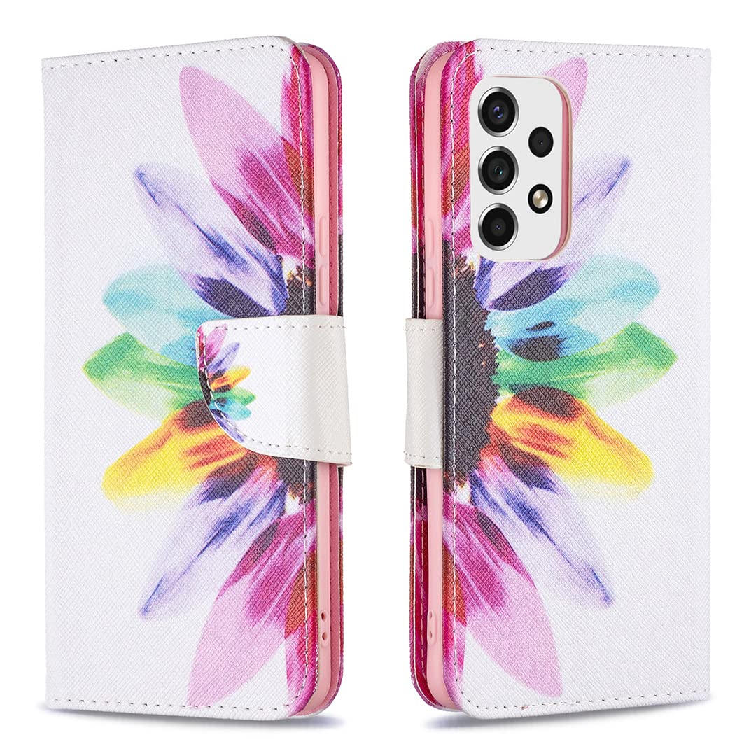 Samsung A32 Case Leather Flip Shockproof, Phone Case for Samsung Galaxy A32 with Magnetic Stand Card Holder Money Pouch Folio Silicone Bumper Protective Cover, Sun Flower