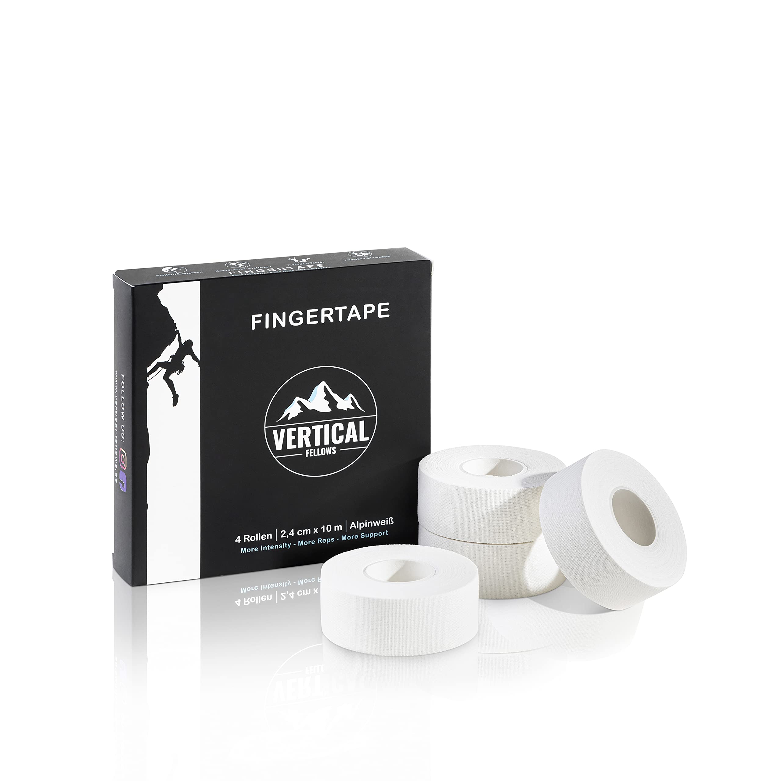 VERTICAL FELLOWS® Climbing Tape 4 White Rolls 2.4 cm Wide - Ideal Finger Tape and Climbing Bouldering Strength Sports Volleyball Handball Martial Arts