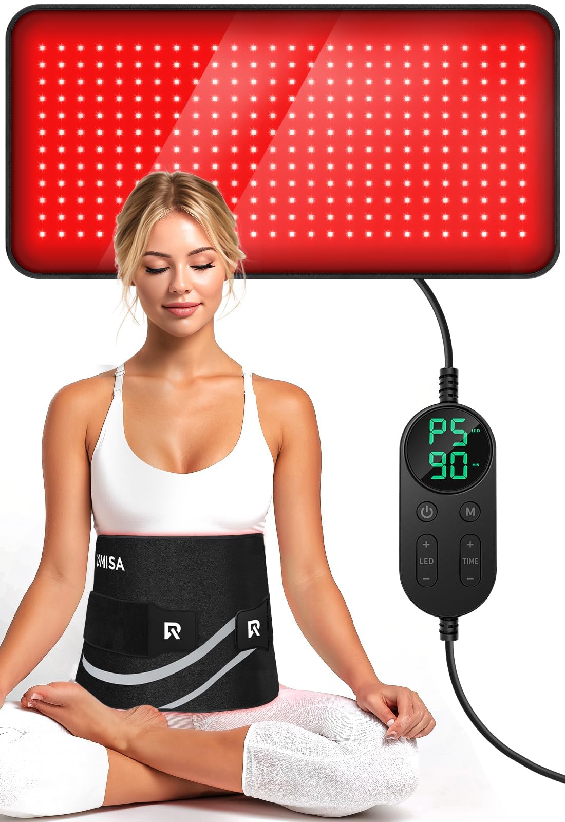 Photo 1 of ROMISA 25” x 12.3” Large Red Light Therapy Pad for Body, Tri-Chip Grade 312 LEDs 48W, 10-90Min Timer with Controller, 660nm & 850nm Near Infrared Light Therapy Mat for Back Shoulder Joint Muscle