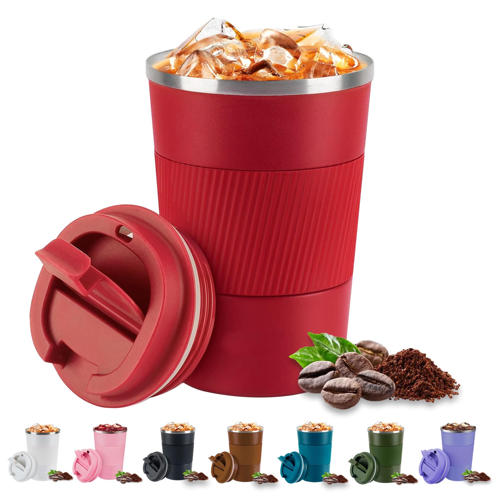 Eastrise Travel Mug,Insulated Coffee Cup with Leakproof Lid,Reusable Travel Coffee Mug,Stainless Steel Coffee Cup for Hot or Cold Drinks(Red/13oz)