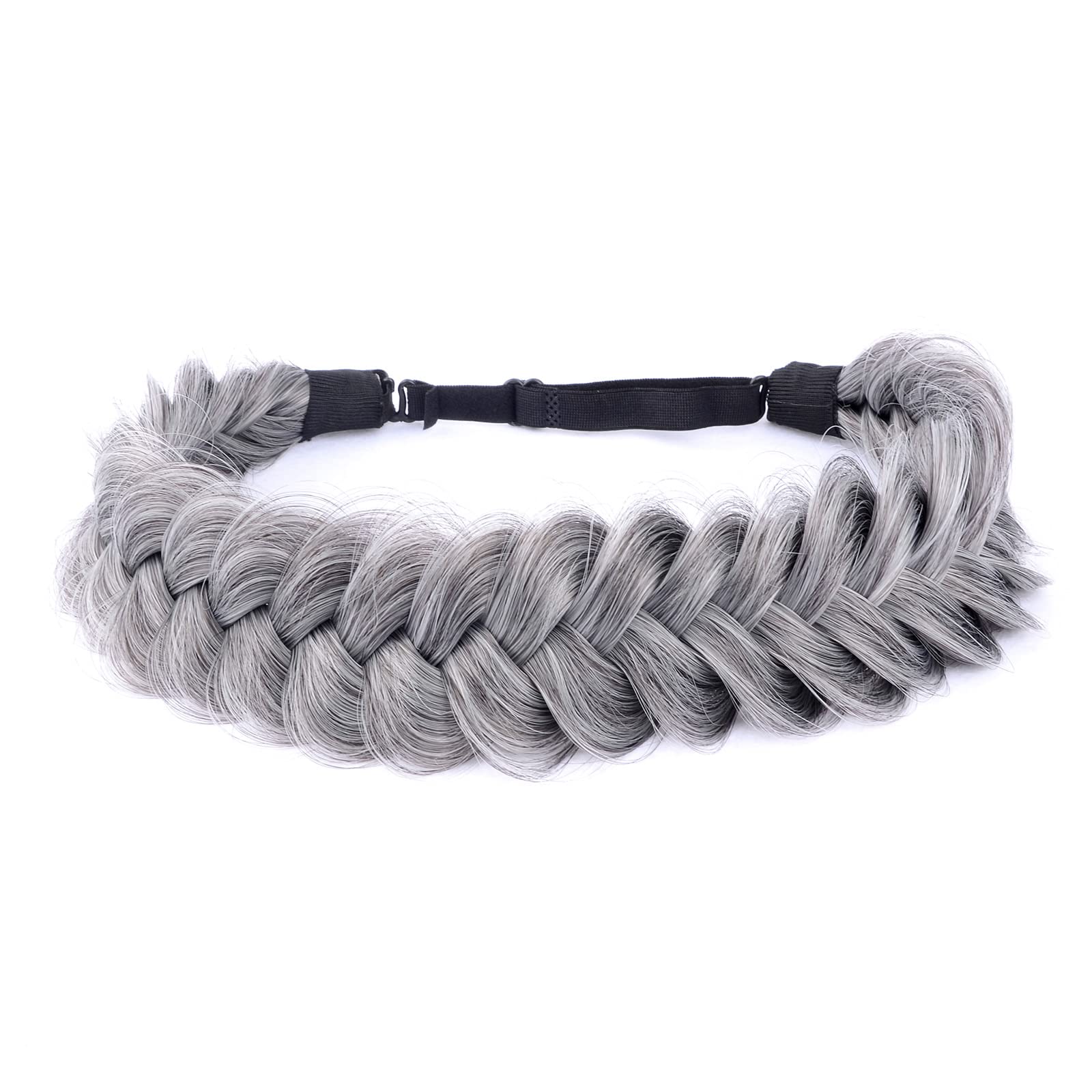 BOBIYA Messy Wide 2 Strands Synthetic Hair Braided Headband Classic Chunky Plaited Hair Headband for Women Girl (Dark Gray)