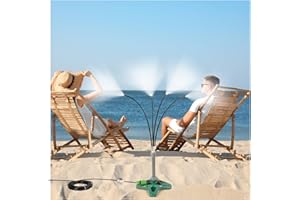 Moukiween Stand Misters for Outside Patio with Adjustable Riser Tube (up to 46in) - 4 Brass Nozzles and 26FT Line Standing Misting Cooling System for BBQ, Patio, Pool, and Water Activities