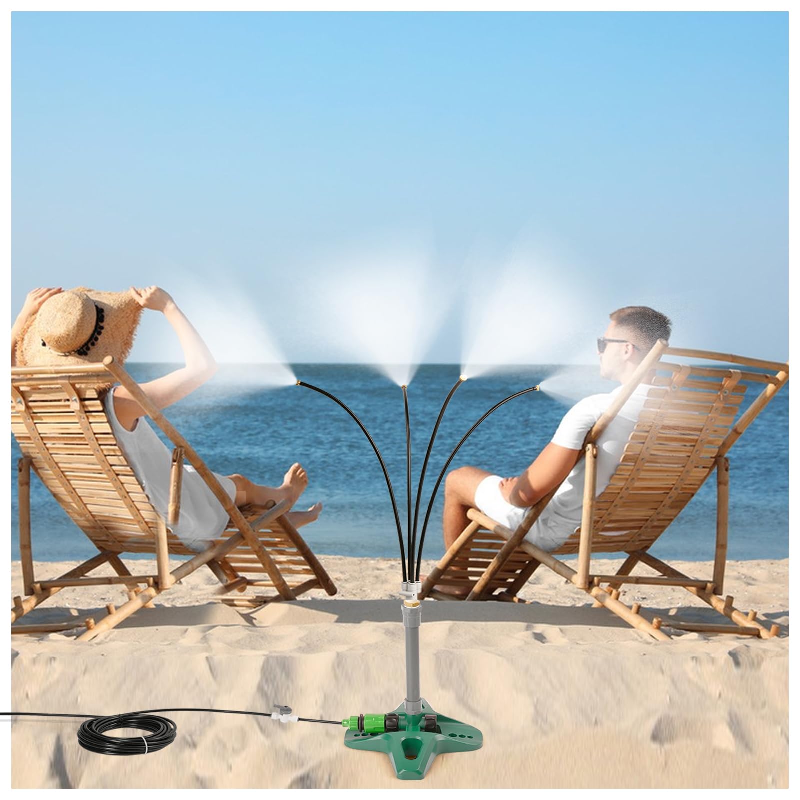 Photo 1 of Moukiween Stand Misters for Outside Patio with Adjustable Riser Tube (up to 46in) - 4 Brass Nozzles and 26FT Line Standing Misting Cooling System for BBQ, Patio, Pool, and Water Activities