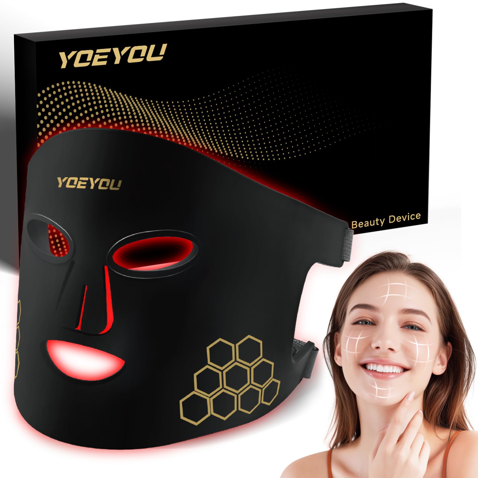 Photo 1 of YOEYOU Red Light Therapy for Face, Infrared LED Face Mask Light Therapy 4 Light Waves with 850nm Near Infrared, Portable Rechargeable Red Light Therapy Mask Skincare Device for Facial Rejuvenation