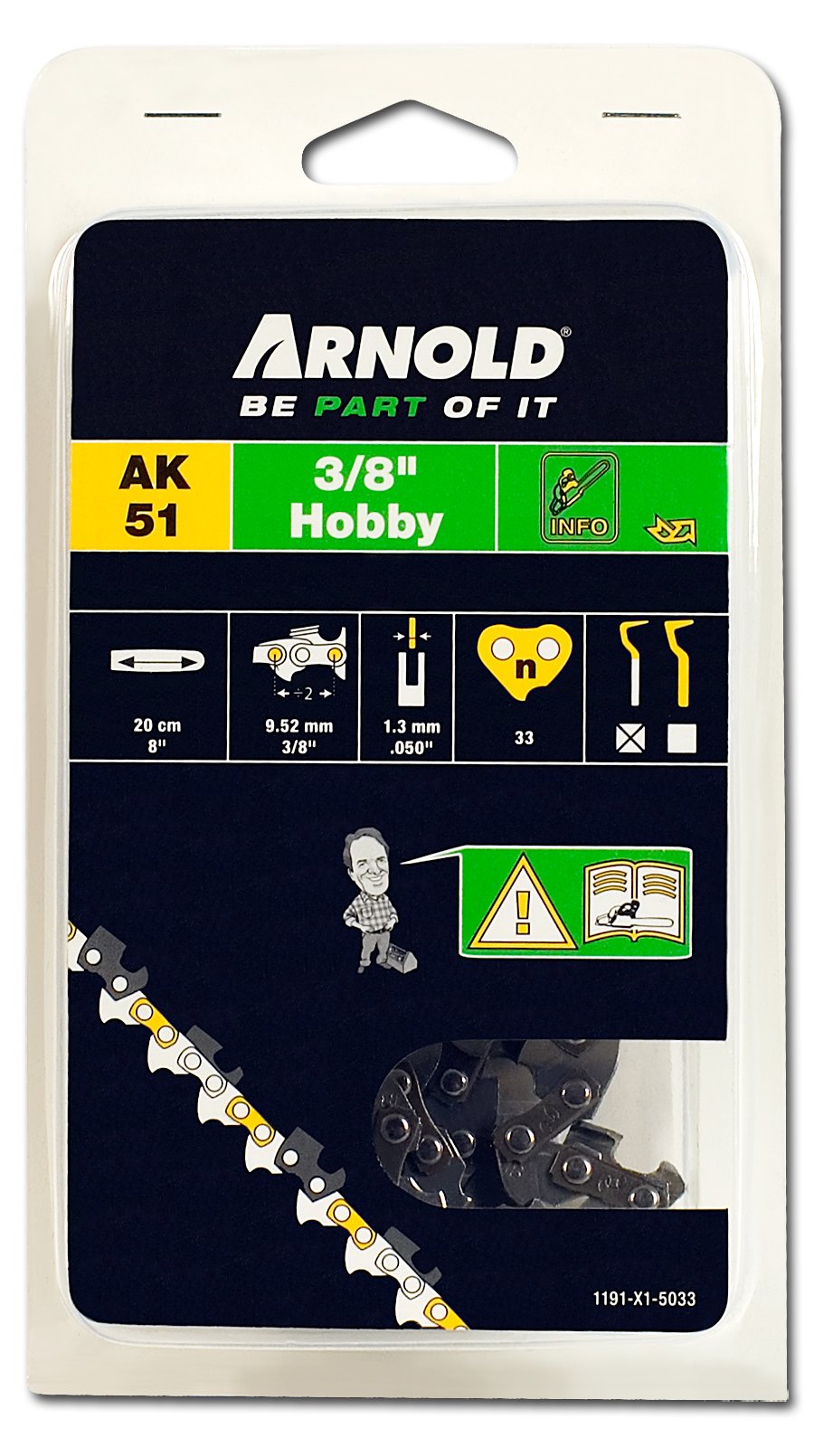 Arnold Hobby 1191-X1-5033 Saw Chain 3/8 Inches 1.3 mm 33 Chain Links 20 cm Blade