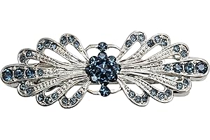 Faship Gorgeous Navy Blue Rhinestone Crystal Small Floral Hair Barrette Clip