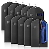 10 Pack 40-inch Garment Bags for Travel, Garment Bags for Hanging Clothes with Zipper and Visible Transparent Window,Black
