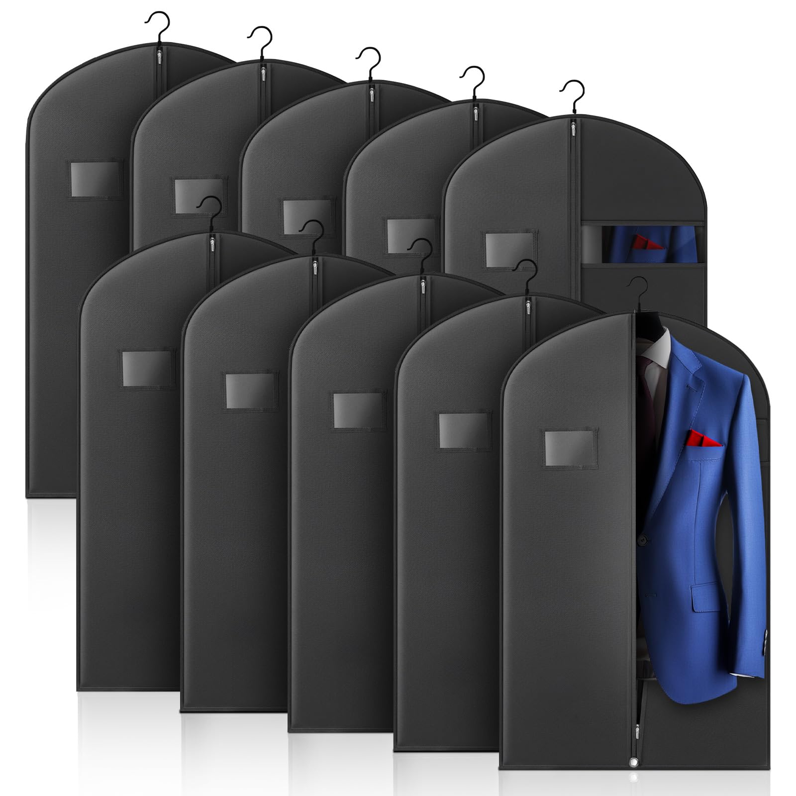 Photo 1 of 10 Pack 40-inch Garment Bags for Travel, Garment Bags for Hanging Clothes with Zipper and Visible Transparent Window?Black