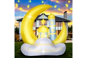NSANGU 6FT Inflatable Ramadan Muslim Outdoor Decorations Blow Up Moon and Castle Muslim Holy Celebration Decor, Eid Mubarak Inflatables Decor for Outdoor Yard, Garden