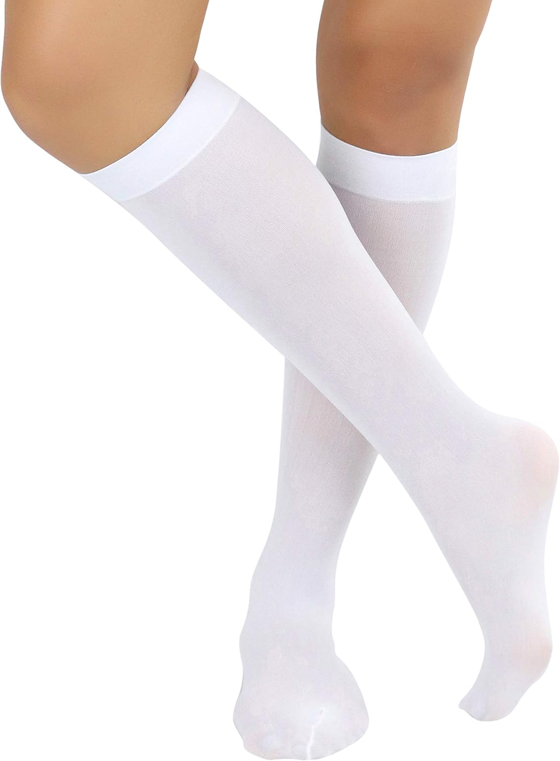 ToBeInStyle Women's Nylon Knee High Opaque Socks White One Size at