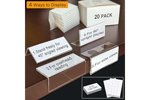 ChanQnTon Acrylic Shelf Labels,L-Shape Book Shelf Labels,Price Tags,Sign Holder,Display Stand.20Pack 1.25x3.15inch with Paper Inserts&Double Sided Sticky Dots.for Library,School,Home,Office,Store