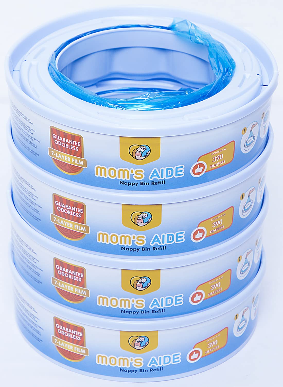 MOM'S AIDE - Nappy Feeder Refill Only Compatible with Simplee Sangenic (4 Refills), Incompatible with Pig Foppapedretti, All Angelcare, Incompatible with Sangenic Tec, Twist & Click