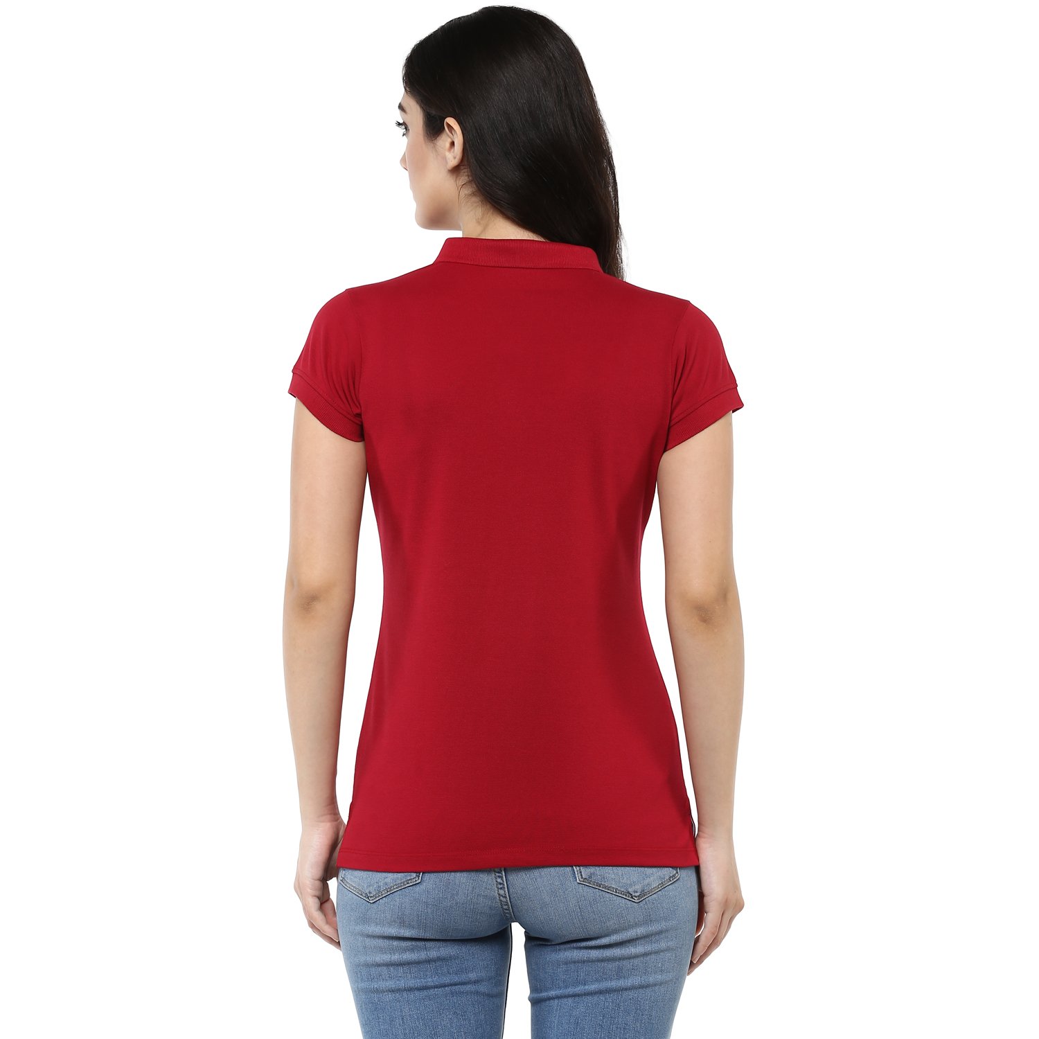 modeve women's solid polo t-shirt (cherry)