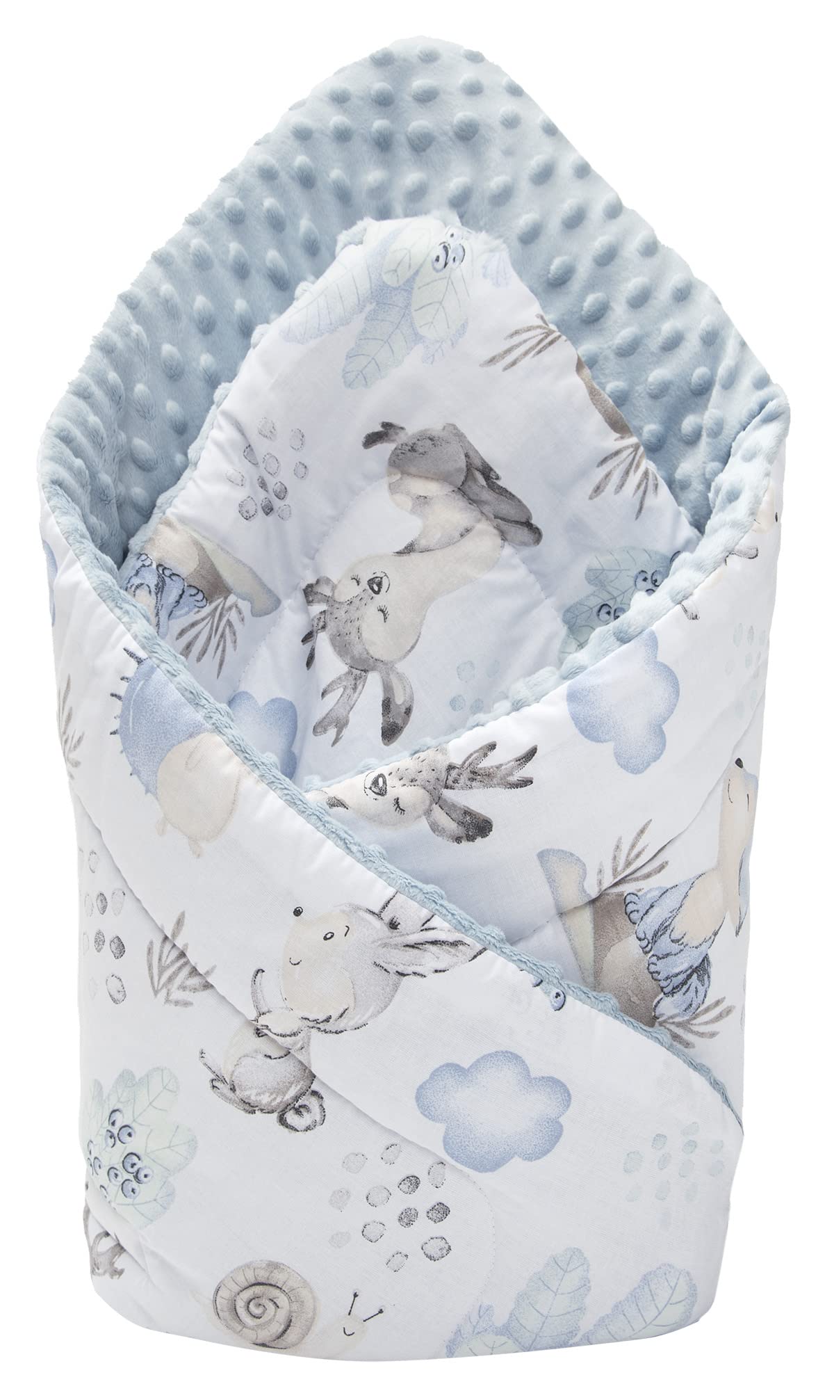 Medi Partners Swaddling Blanket 100% Cotton 75x75cm Double Sided Soft All Year Round Multifunctional Anti-Allergic Babies (Deer and Hedgehogs with light blue Plush)