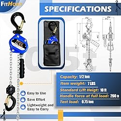 FITHOIST 1/2Ton Chain Hoist (2-Pack) 1100Lbs