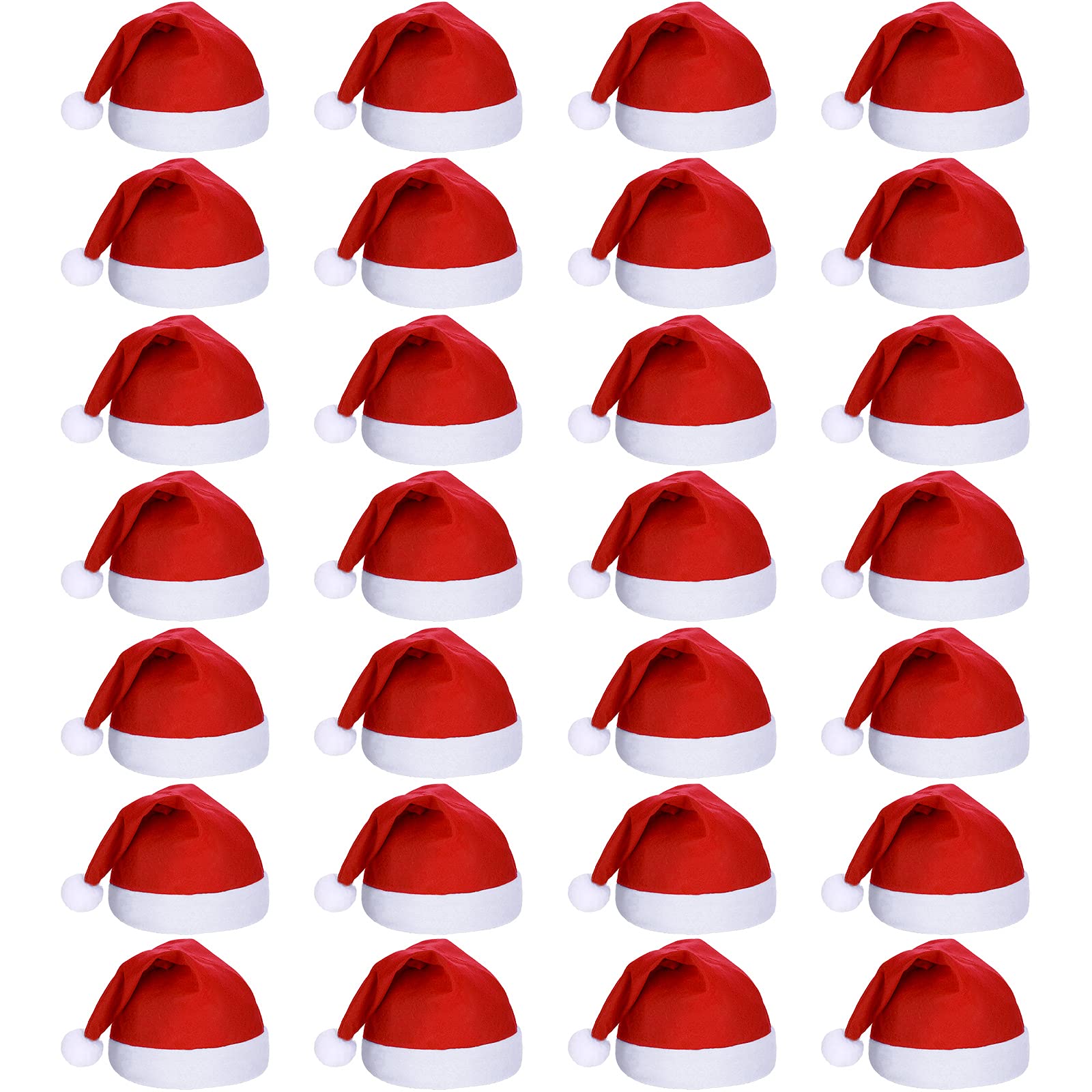 Satinior 28 Pieces Christmas Red Santa Hat Xmas Claus Santa Plush Hat Non Woven Fabric Costume Hat for Adult Christmas