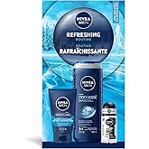 NIVEA MEN Refreshing Routine, Holiday Gift Set for All Skin Types, Includes Shower Gel, Face Wash and Roll-On Antiperspirant,
