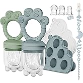 2 Pack Baby Fruit Food Feeder + Breastmilk Popsicle Molds,Baby Teethers,BPA Free,3 Sizes,2mm Fine Holes to Prevent Choking,Perfect for Teething Relief & Infant Solid Food Introduction,3 M+(Ether/Sage)