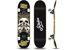 Sefulim 31 x 8 Inch Complete Skateboard 7 Layer Canadian Maple Double Kick Deck Concave Cruiser Trick Skateboard for Boys Girls Teens Adults Beginner