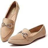 Tilocow Metal Chain Loafers Flats for Women Pointed Toe Slip on Flats Dressy Casual Comfortable Work Business Shoes