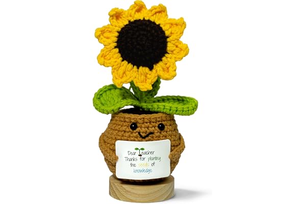 DUTHUDU Crochet Sunflower Teacher Gift – Thanks for Planting The Seeds of Knowledge – Handmade Appreciation Gift for Teacher, Mentor, Preschool, Classroom Decor, Back to School, Christmas (S13)