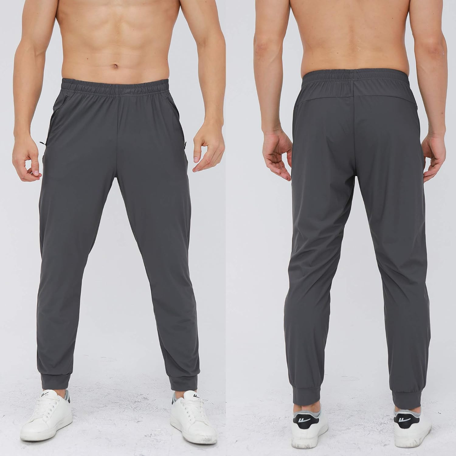 YOIYEN Men's Hiking Joggers Quick Dry Light Workout Running Sport Pants Training Gym Sweatpants with Zipper Pockets: Clothing