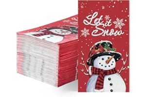 Horaldaily 100 Christmas Disposable Paper Decorative Guest Napkins, Snowman Red for Party Lunch Dinner Kitchen Bathroom, Chri