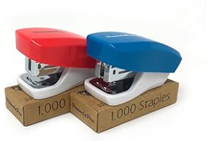 PraxxisPro Desk Accessories - Aria Premium Mini Stapler Set - with Built-in Staple Removers, 2000 Standard Staples Included - for Office, School, and Travel, Set of 2, Blue & Red