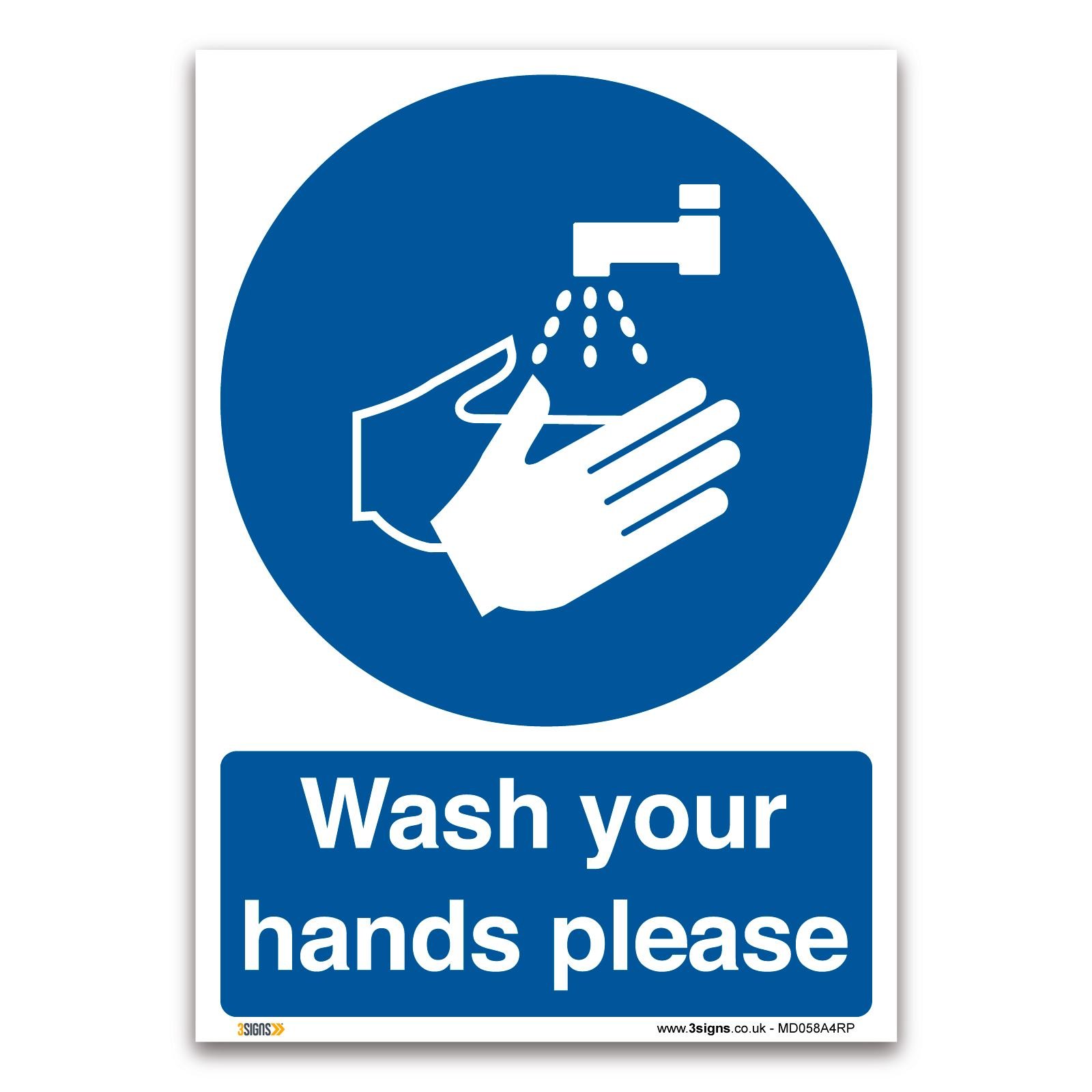 Wash your hands please Sign - A4 1 mm Rigid Plastic Sign - Mandatory Information Safety
