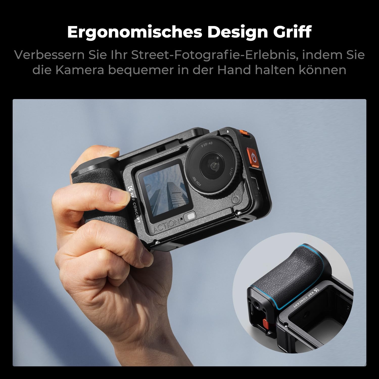 K&F CONCEPT Street Grip Kit mit Käfig, Kamera Griffhalter Set für DJI Osmo Action 6, Schnellverschluss Street Photography Griff mit Auslöser, Blitzschuh, Action Kamera Zubehör 2