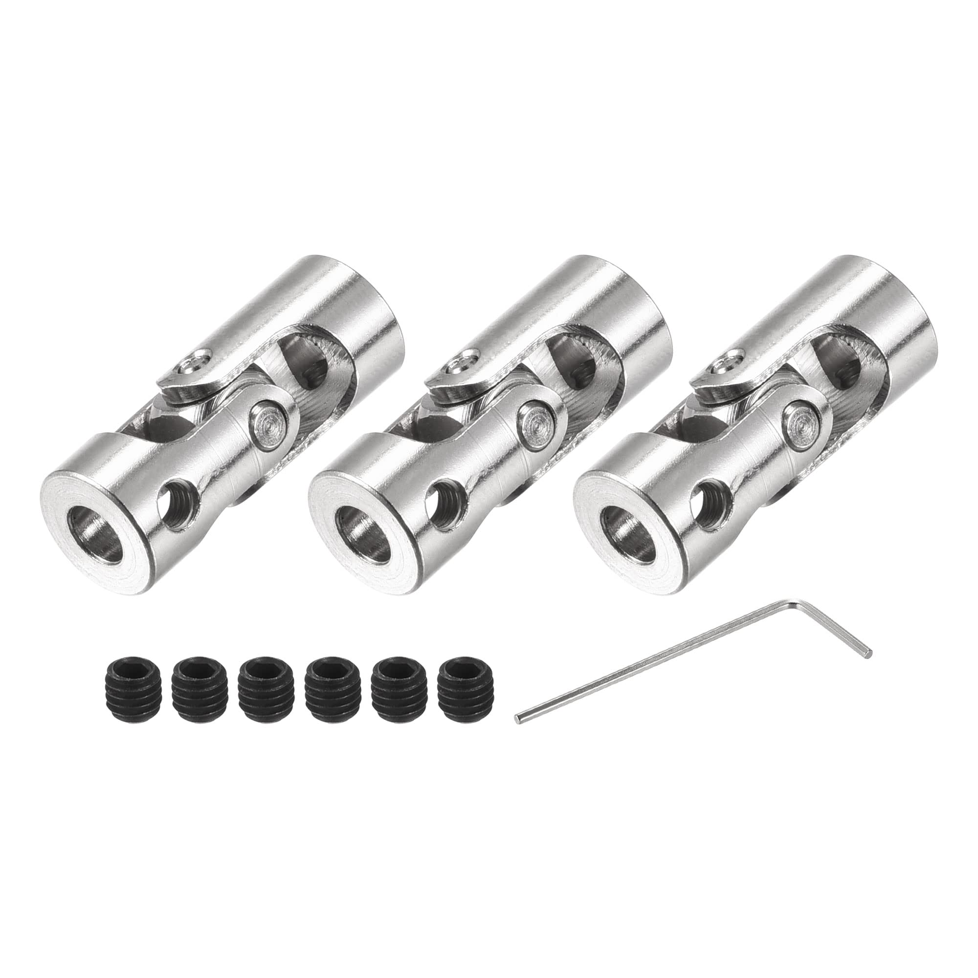 sourcing map 4mm to 4mm Inner Dia Rotatable Universal Joint Shaft Coupling Motor Shaft Coupler L23 x D9 with Screws and Wrench for RC Model Pack of 3