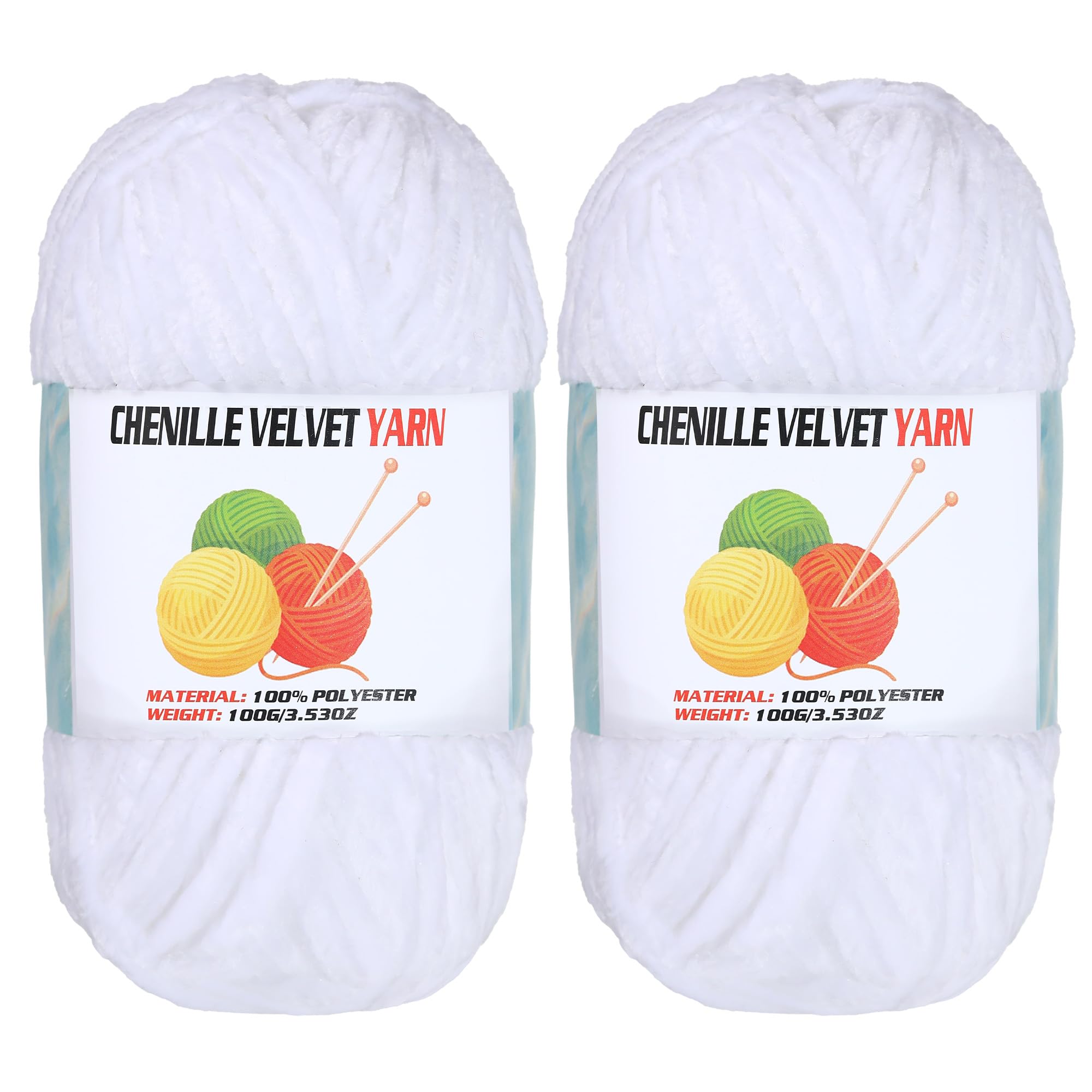 Photo 1 of 2 * 100g Velvet Chenille Chunky Yarn, Handcrafts Weaving Soft Chenille Yarn for Crocheting Clearance, Used for Making Baby Yarn Blanket, Clothes, Knitting Creations (White)