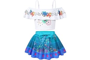 COTRIO Princess Bathing Suit for Girls Swimsuit Floral Ruffle 2 Piece Bikini Set Swimming Suits Off Shoulder Beach Swimwear