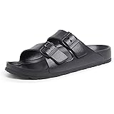 EcoCozy Women's Double Buckle Comfort Slip On Flat Sandal Slides - Shoes Made with BLOOM Recycled EVA Cushioned Foam