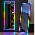Vlsrka Full Length Mirror with RGB Lights, 63x20 Full Body Lighted Mirror with Crushed Diamond, Free Standing Floor LED Mirror, Wall Mounted Mirror, 7 Color Dimmable & 7 Color Speed Adjustable (Black)