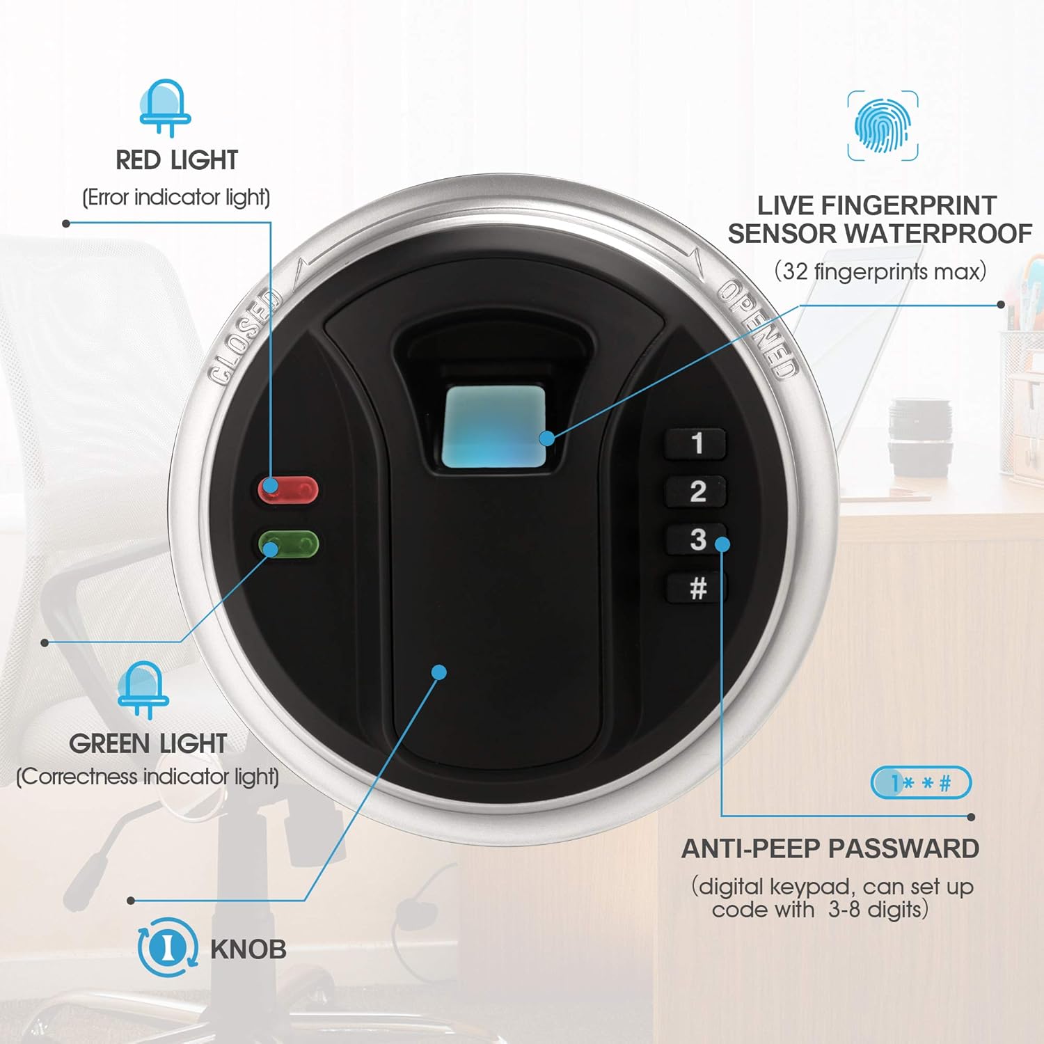 TIGERKING Fingerprint Safes Fingerprint Recognition System Lock Box Safes for Home, Hotel, Office - - 