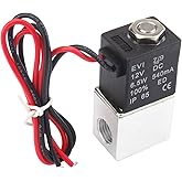Plum Garden 1/4inch DC 12V 2 Way Normally Closed Electric Solenoid Air Valve, Stainless Steel