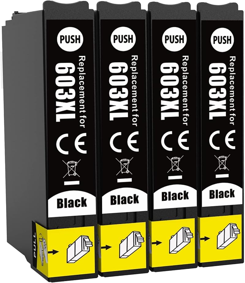JoyPrinting 603XL Black Ink Cartridges Replacement for Epson 603 XL - 4 Pack