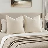 MIULEE Euro Sham Pillow Covers for Bed 26x26, 2 Pack Natural Beige Thick & Textured Decorative Throw Pillow Covers, Neutral Linen Cushion Cases, Modern Farmhouse Home Decor, No Filling
