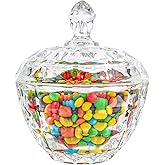 Glass Candy Dish with Lid Decorative Covered Food Storage Organization Clear Sugar Bowl Container Crystal Glass Candy Jar for Home Kitchen Party