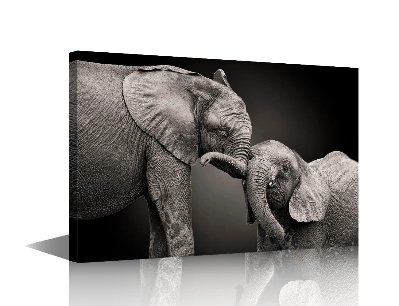 Mother Elephant and Baby Elephant Canvas Wall Art Picture Artwork for Bedroom Wall Decorations For Living Room Animal Pictures Wall Artwork Framed and Ready to Hang Medium Size（16x24in — image 1