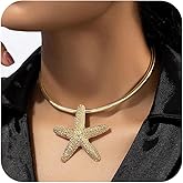 LANWLOSI Mermaid Starfish Necklace for Women Gold Seashell Starfish Pearl Necklace Chunky Shell Sea Star Pendant Neck-lace Summer Beach Surfer Outfits Jewelry Accessories for Her