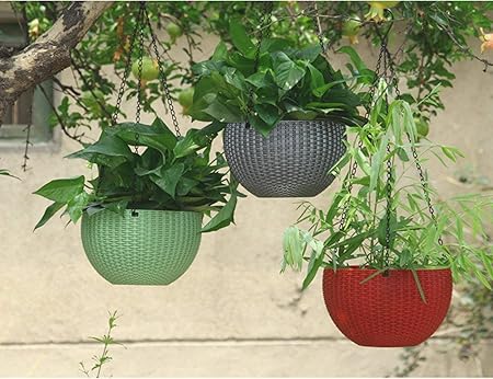 Tex Homz Plastic Plant Pot With Hanging Chain, Multicolour, Medium, 2 Pieces